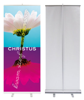 Roll-up banner / Christus kwam, stierf en overwon